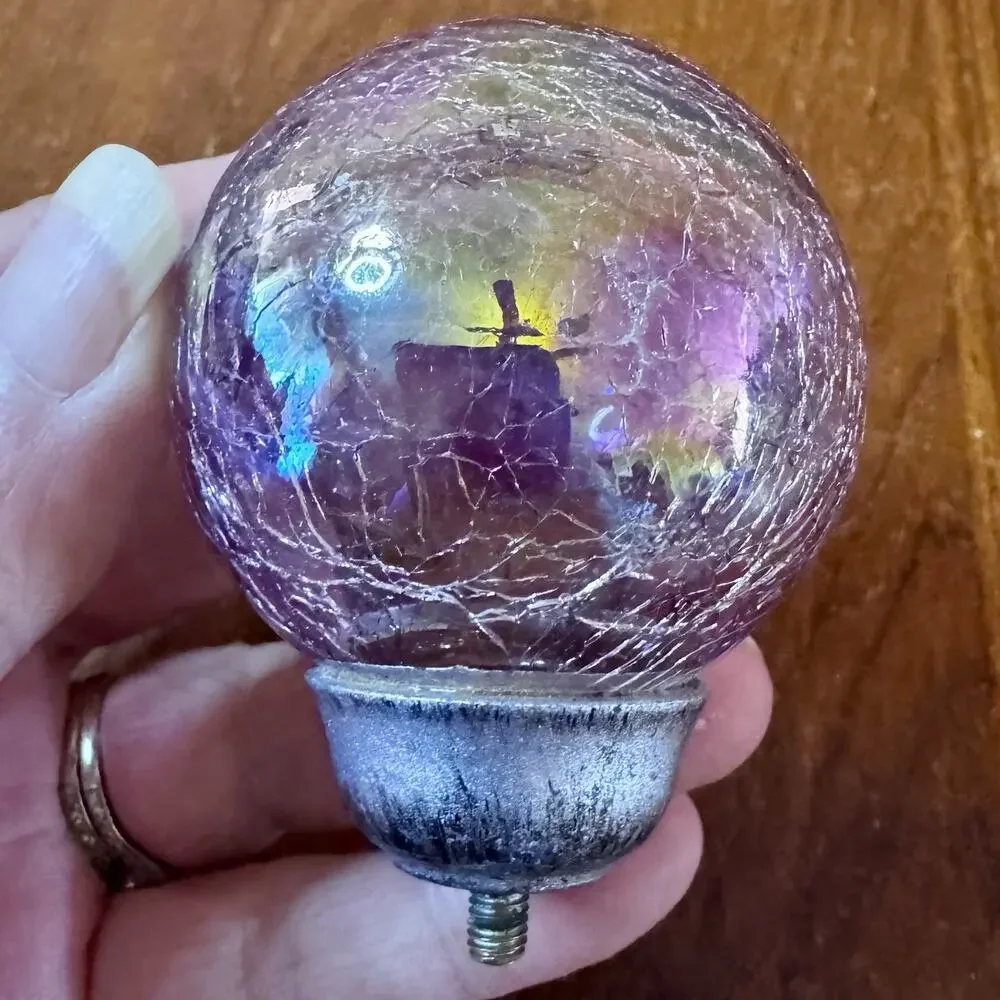 Crackle Glass Curtain Rod Finial Purple Iridescent Globe 2.5” Replacement